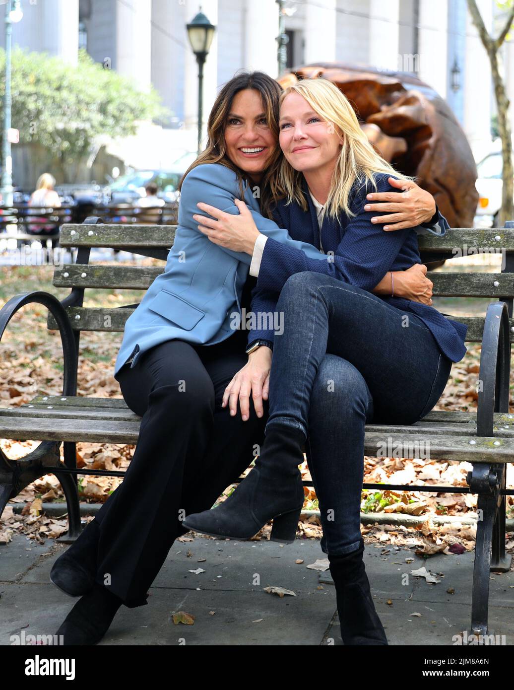 Mariska Hargitay and Kelli Giddish pictured all smiles at the `Law and